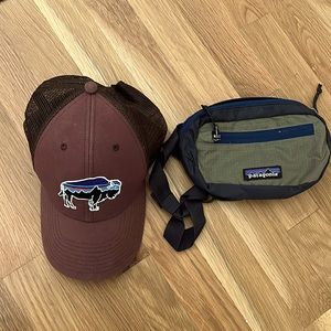Patagonia hat and Fanny pack